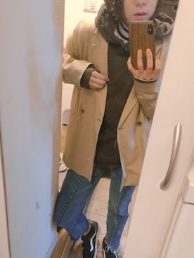 「select MOCA（セレクトモカ）の【GISELe4月号掲載】【GISELe12月号掲載】センタープレスストレートヘムラインカットオフダメージ加工デニム（デニムパンツ）」を使った、ommiさん（レディース・160cm）の秋コーディネート