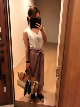 「ウェッジソール」｜「アイテム（財布/小物）」を使った、☺︎rii☺︎さん（レディース・162cm）の夏コーディネート