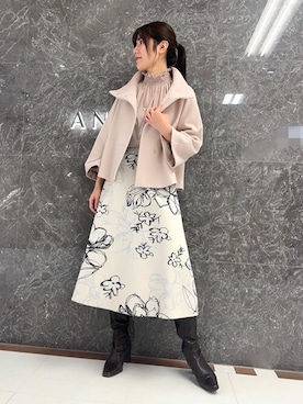 「フラワープリント」｜「アイテム（その他アウター）」を使った、Genbaさん（レディース・168cm）の冬コーディネート