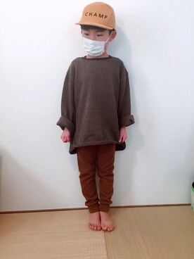 「Koreaのアイテム（ニット/セーター、ブラウン系）」を使った、so_uさん（キッズ・124cm）の冬コーディネート