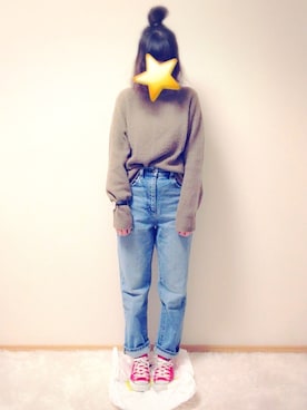 「ハイウエストストレートジーンズ」｜keroさん（レディース・157cm）の冬コーディネート
