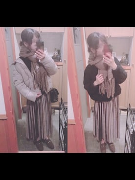 「flower（フラワー）のアイテム（マフラー）」を使った、ちーさん（レディース・155cm）の冬コーディネート