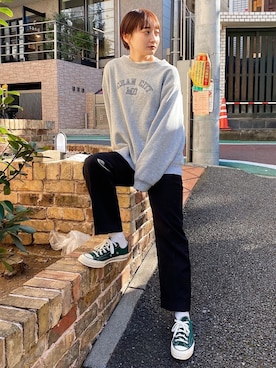 「チャックテイラー」｜「アイテム（スラックス）」を使った、いそまた あいさん（レディース・160cm）の冬コーディネート