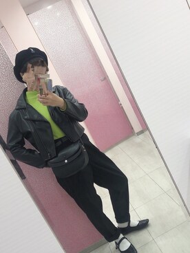 「大学生コーデ」｜「アイテム（ライダースジャケット）」を使った、NAOさん（レディース・149cm）の秋コーディネート