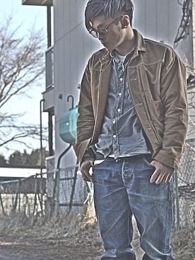 「HELLER'S CAFE（ヘラーズカフェ）のアイテム」を使った、将太さん（メンズ・161cm）の春コーディネート