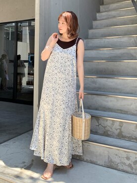 「小花柄ワンピース」｜「アイテム（サンダル）」を使った、ゆきまるさん（レディース・152cm）の春コーディネート