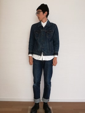 「白シャツ×デニム」｜「アイテム（ジャケット/アウター）」を使った、SAIさん（メンズ・178cm）の秋コーディネート
