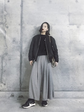 「CLANE（クラネ）のアイテム（MA-1）」を使った、ARISAさん（レディース・157cm）の冬コーディネート