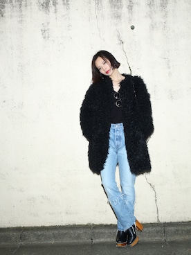 「MOUSSY（マウジー）のWOODEN HEEL BOOTS（ブーツ）」を使った、ARISAさん（レディース・157cm）の冬コーディネート