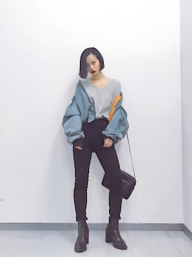 「MOUSSY（マウジー）のアイテム（ブルゾン）」を使った、ARISAさん（レディース・157cm）の冬コーディネート