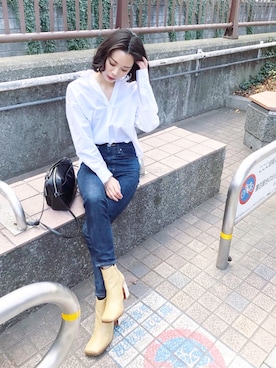 「SLY（スライ）のSQUARE TOE HEEL BOOTS（ブーツ）」を使った、ARISAさん（レディース・157cm）の冬コーディネート