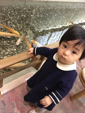 「FITH（フィス）のアイテム（ワンピース）」を使った、SUZU さん（キッズ・70cm）の冬コーディネート