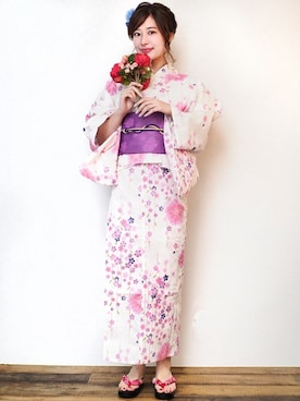 「2018ss」｜「アイテム（浴衣）」を使った、アンココンさん（レディース・162cm）の春コーディネート