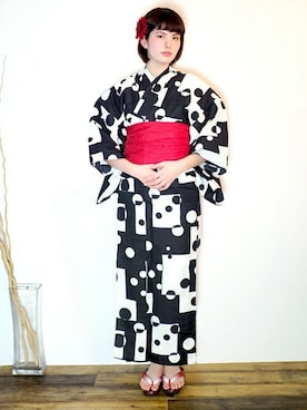 「2018ss」｜「アイテム（浴衣）」を使った、アンココンさん（レディース・172cm）の夏コーディネート