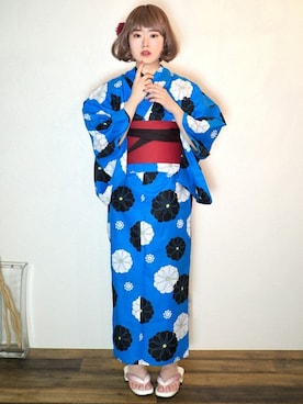 「2018ss」｜「アイテム（浴衣）」を使った、アンココンさん（レディース・159cm）の春コーディネート