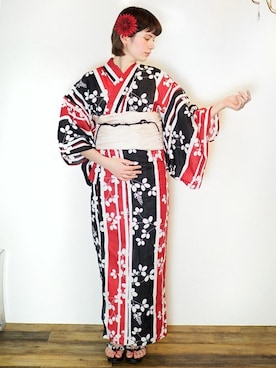 「2018ss」｜「アイテム（浴衣）」を使った、アンココンさん（レディース・172cm）の春コーディネート
