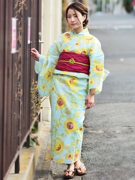 「2018ss」｜「アイテム（浴衣）」を使った、アンココンさん（レディース・154cm）の春コーディネート
