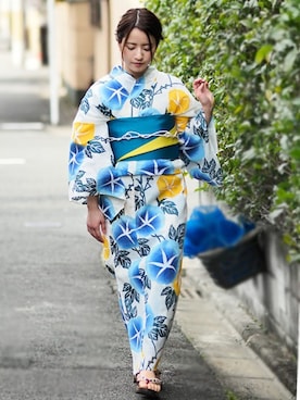「2018ss」｜「アイテム（浴衣）」を使った、アンココンさん（レディース・154cm）の春コーディネート