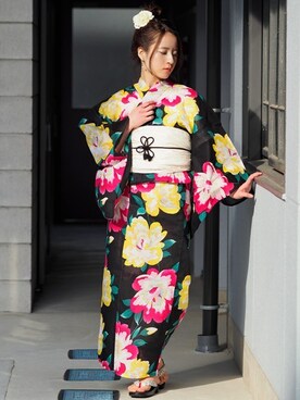 「2018ss」｜「アイテム（浴衣）」を使った、アンココンさん（レディース・154cm）の春コーディネート