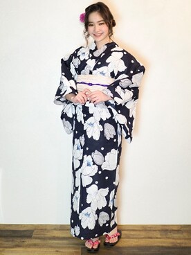 「2018ss」｜「アイテム（浴衣）」を使った、アンココンさん（レディース・159cm）の春コーディネート