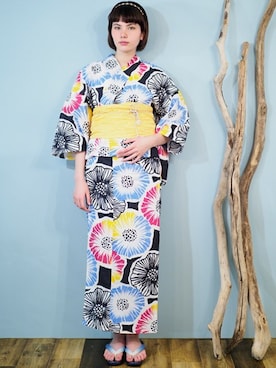 「2018ss」｜「アイテム（浴衣）」を使った、アンココンさん（レディース・172cm）の春コーディネート