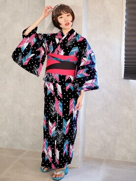 「2018ss」｜「アイテム（浴衣）」を使った、アンココンさん（レディース・158cm）の春コーディネート