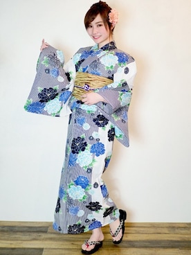 「アイテム（浴衣）」を使った、アンココンさん（レディース・159cm）の春コーディネート