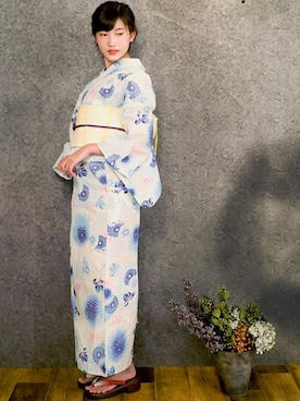 「アイテム（浴衣）」を使った、アンココンさん（レディース・163cm）の春コーディネート