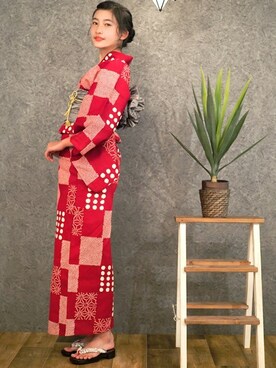 「アイテム（水着/着物・浴衣）」を使った、アンココンさん（レディース・163cm）の春コーディネート