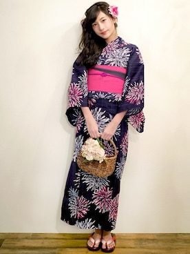 「アイテム（浴衣）」を使った、アンココンさん（レディース・163cm）の春コーディネート