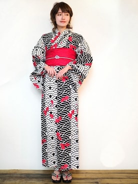 「アイテム（浴衣）」を使った、アンココンさん（レディース・163cm）の春コーディネート