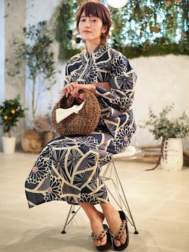 「2018ss」｜「アイテム（浴衣）」を使った、アンココンさん（レディース・163cm）の春コーディネート