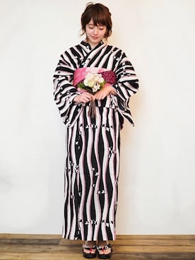 「2018ss」｜「アイテム（浴衣）」を使った、アンココンさん（レディース・163cm）の春コーディネート