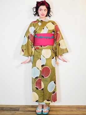 「2018ss」｜「アイテム（浴衣）」を使った、アンココンさん（レディース・163cm）の春コーディネート