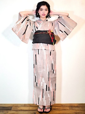 「アイテム（浴衣）」を使った、アンココンさん（レディース・163cm）の春コーディネート