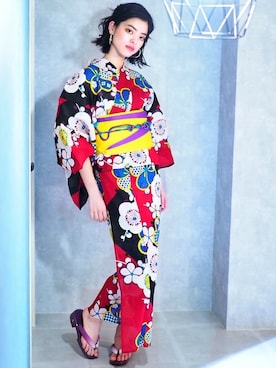 「アイテム（浴衣）」を使った、アンココンさん（レディース・163cm）の春コーディネート