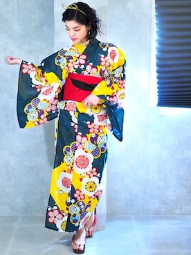 「アイテム（水着/着物・浴衣、グリーン系）」を使った、アンココンさん（レディース・163cm）の春コーディネート