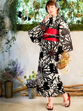 「アイテム（浴衣）」を使った、アンココンさん（レディース・163cm）の春コーディネート