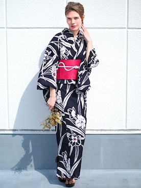 「アイテム（浴衣）」を使った、アンココンさん（レディース・163cm）の夏コーディネート