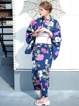 「--（--）のアイテム（浴衣）」を使った、アンココンさん（レディース・163cm）の夏コーディネート