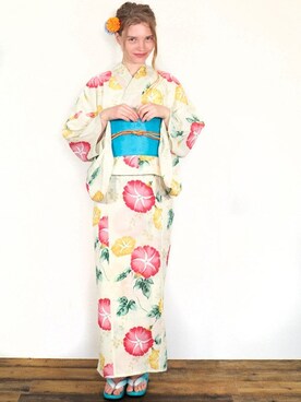 「--（--）のアイテム（浴衣）」を使った、アンココンさん（レディース・163cm）の夏コーディネート
