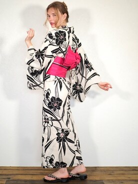 「--（--）のアイテム（浴衣）」を使った、アンココンさん（レディース・163cm）の夏コーディネート
