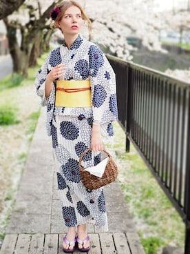 「--（--）のアイテム（浴衣）」を使った、アンココンさん（レディース・163cm）の夏コーディネート