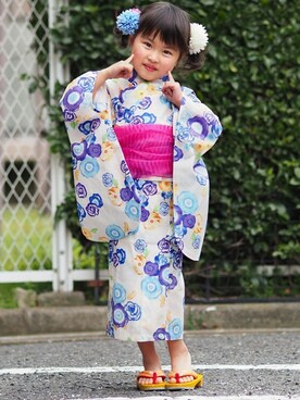 「--（--）のアイテム（浴衣）」を使った、アンココンさん（キッズ・107cm）の春コーディネート