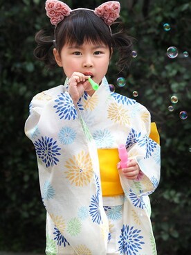 「--（--）のアイテム（浴衣）」を使った、アンココンさん（キッズ・103cm）の春コーディネート
