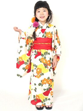 「--（--）のアイテム（浴衣）」を使った、アンココンさん（キッズ・105cm）の春コーディネート