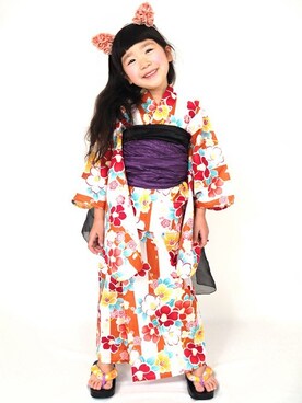 「--（--）のアイテム（浴衣）」を使った、アンココンさん（キッズ・105cm）の春コーディネート