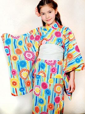 「--（--）のアイテム（浴衣）」を使った、アンココンさん（キッズ・134cm）の春コーディネート