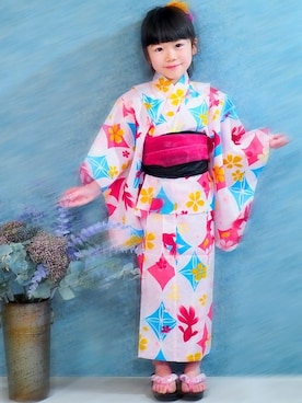 「--（--）のアイテム（浴衣）」を使った、アンココンさん（キッズ・107cm）の春コーディネート