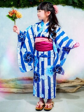 「--（--）のアイテム（浴衣）」を使った、アンココンさん（キッズ・107cm）の春コーディネート